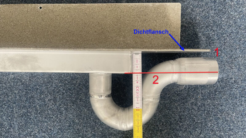Seitliche Duschrinne mit Ablaufrinne und Ablauf rechts, aus Edelstahl, modernes Design für barrierefreie reihenduschen